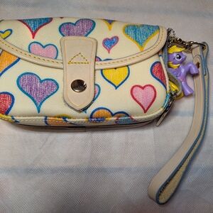 Dooney & Bourke Cream Wristlet with Colorful Heart Print
